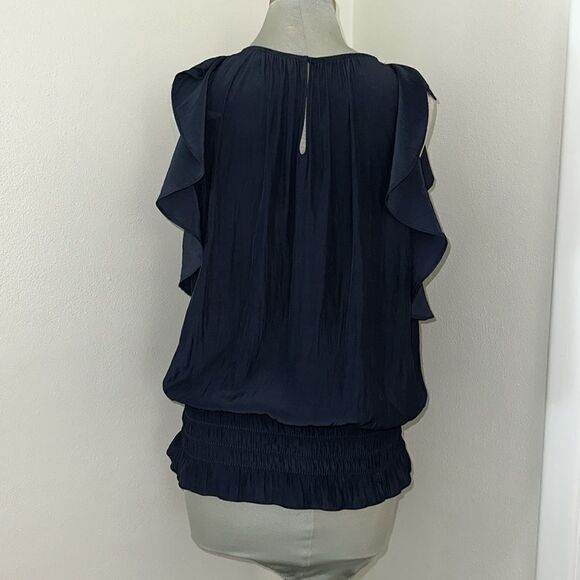 EUC Ramy Brook navy blue silk flutter sleeve tank small s elastic waist - Picture 6 of 6